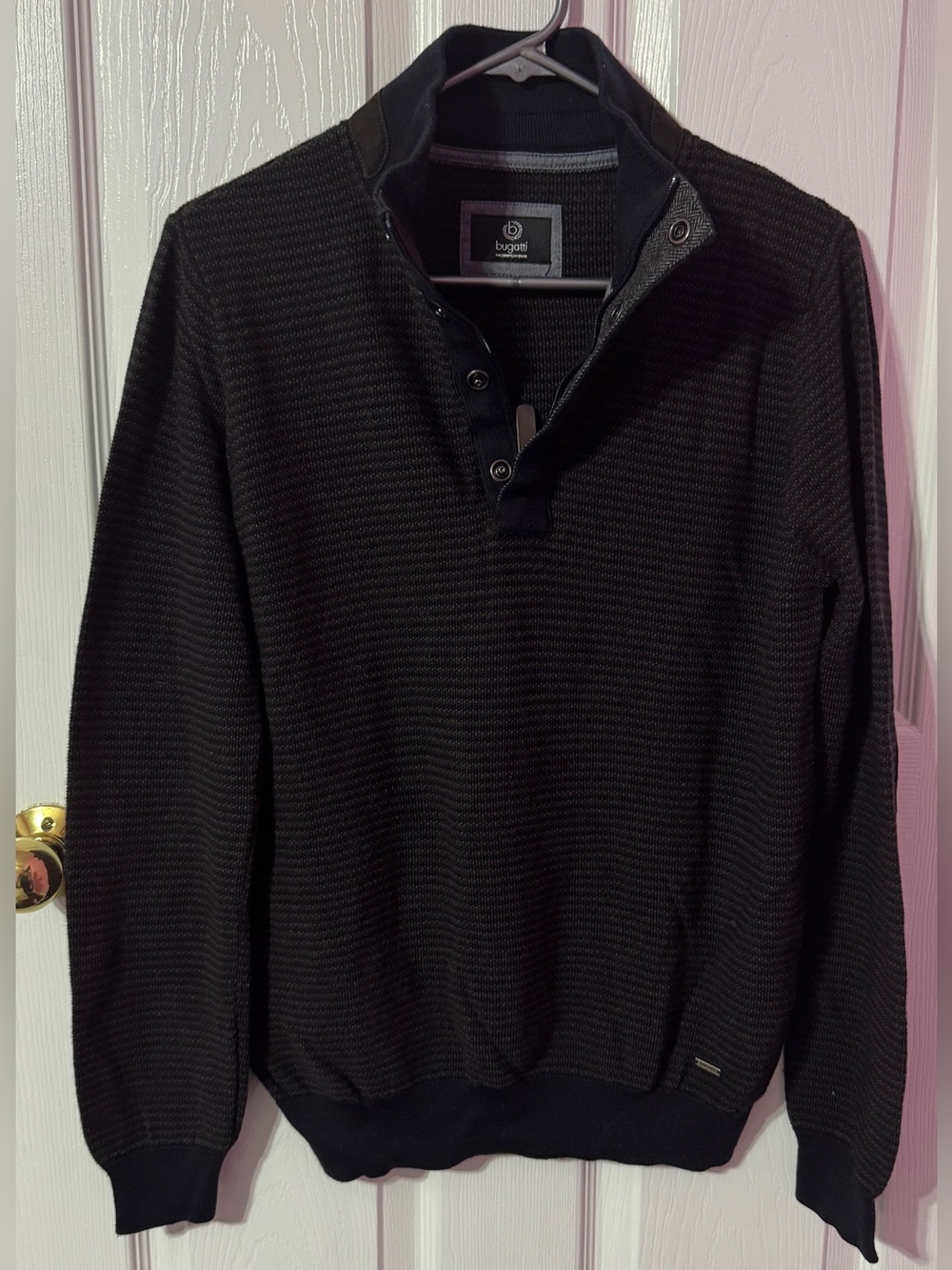 Bugatti Men's Black Textured Zip-Style Knit Sweater